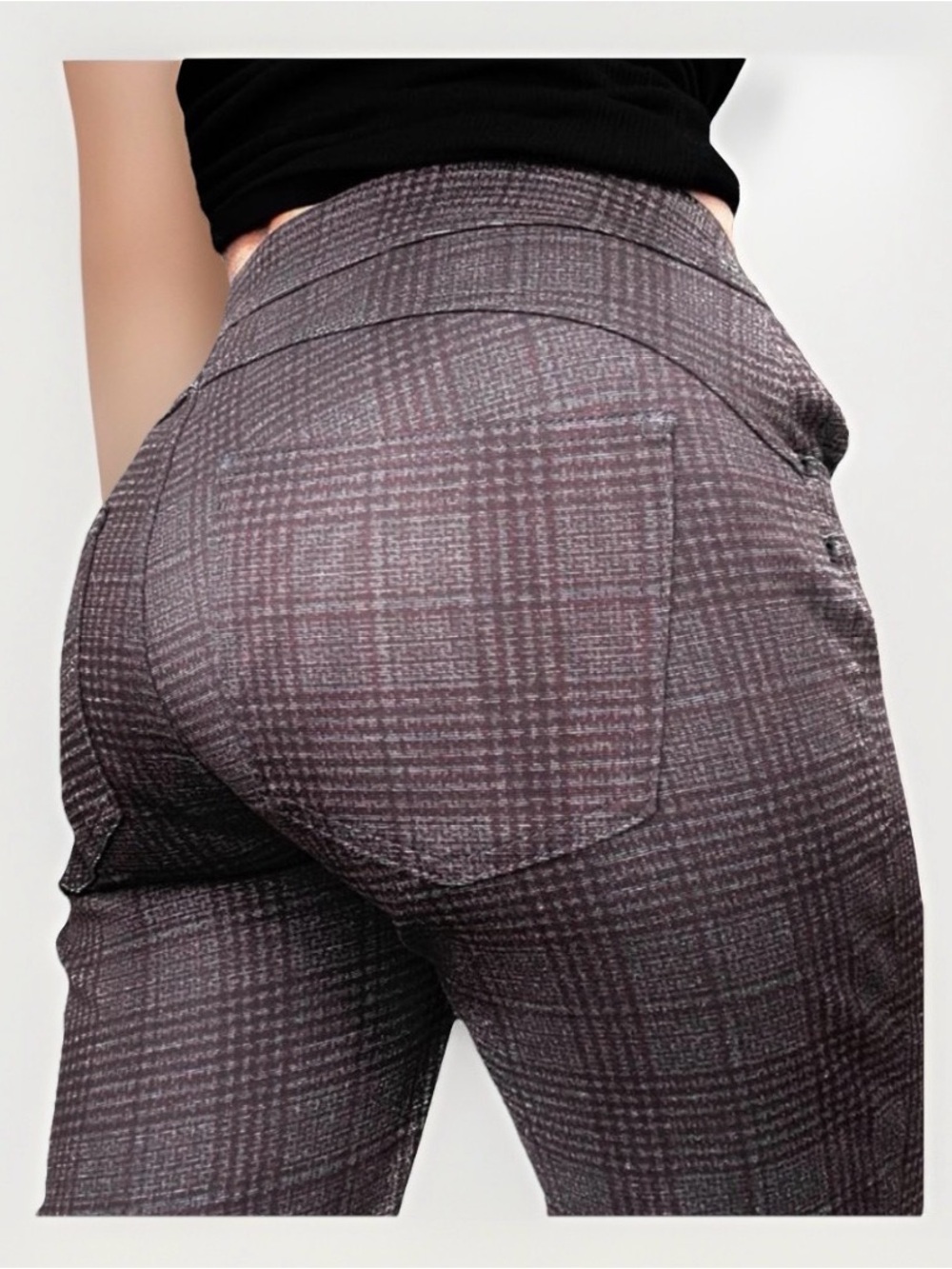 Maurices Plaid Skinny Pants in Plum/Grey